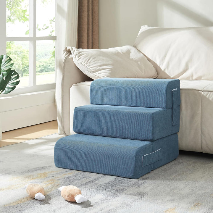 [en.casa] Haustiertreppe Haustierbett Joelerhatra 4-TLG. 45x50x45 cm Cord Blau Hundetreppe Katzentre