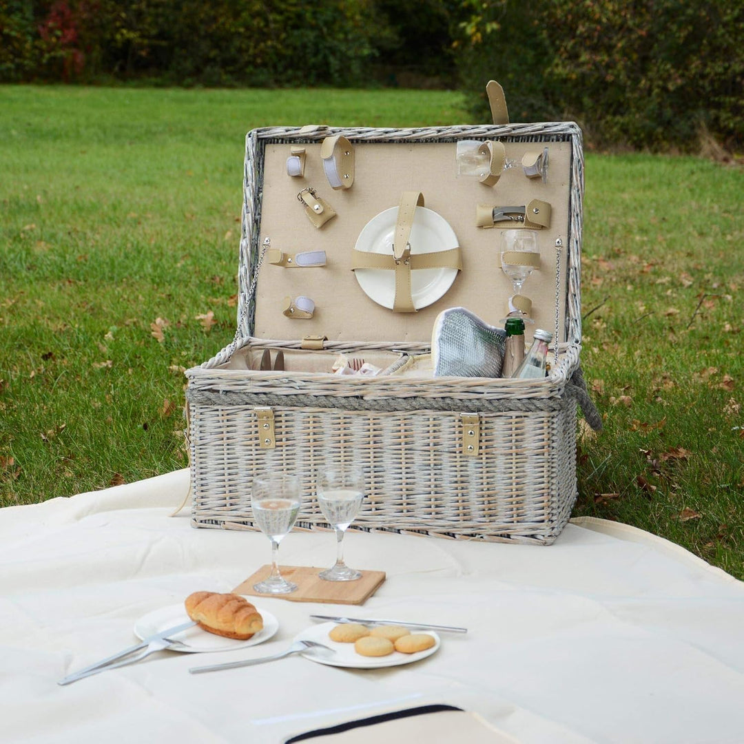UNUS Picknick Set für 4 Personen mit Picknickkorb, Picknickdecke, Besteck und Geschirr