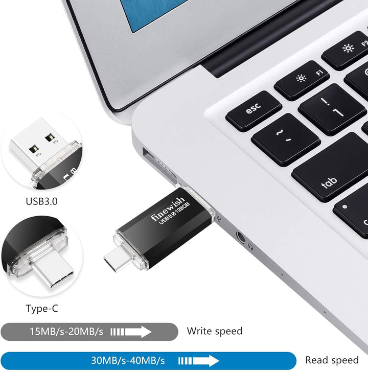 USB C Stick 128GB Speicher 40 MB/s Dual-Laufwerk Typ C + USB 3.0 Flash Drive-Speicherstick Memory St