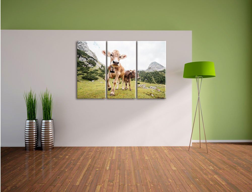 Pixxprint Almkühe Bild 3-Teiler Leinwandbild 120x80 Bild auf Leinwand