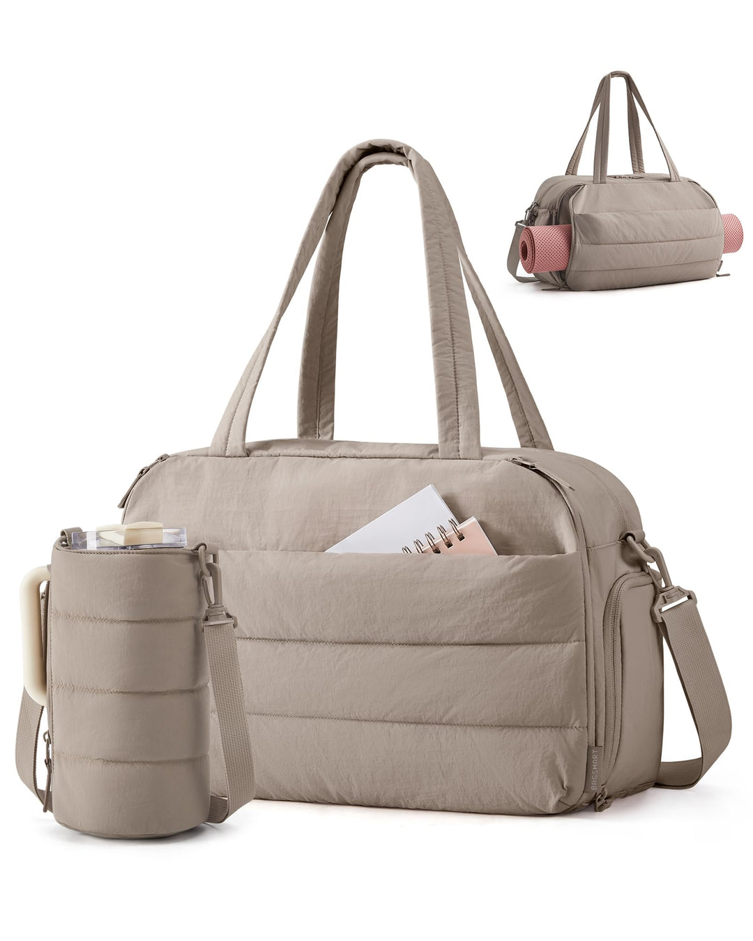 BAGSMART 2 Set Sporttasche Damen, Yogatasche mit Flaschenhalter, Kamel | Für Yoga, Reisen, Sport, Ta