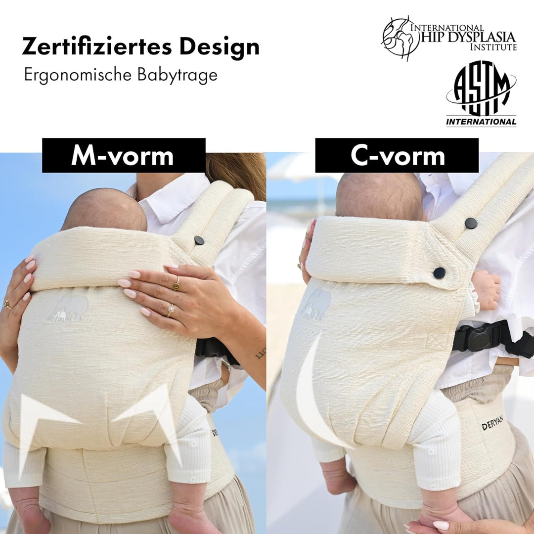 Deryan Amora Babytrage - Ergonomische Babytrage - Verstellbare Tragehilfe für Neugeborene und Kleink