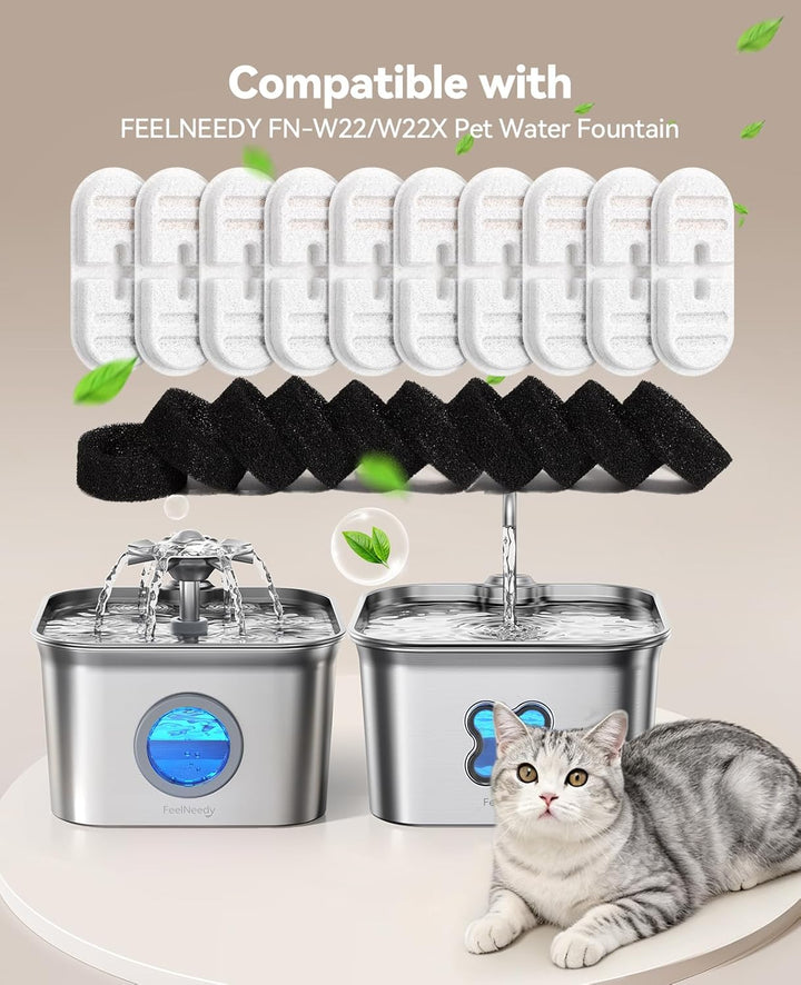 10 Pack Filter &amp; 10 Pack Schwämme Filterersatz für Katzentrinkbrunnen | Katzentrinkbrunnenfilter für