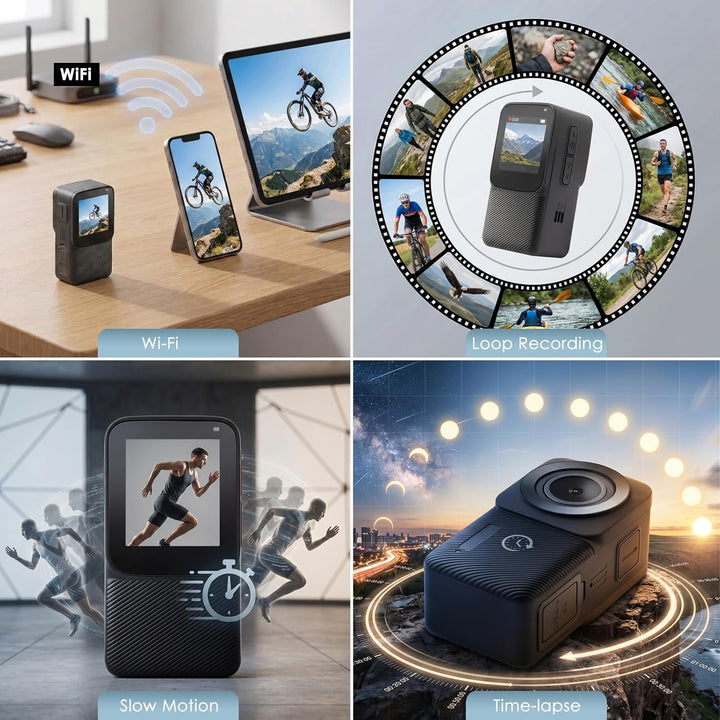 ydi wasserdichte Action Cam 5K/30 FPS, EIS Daumen Unterwasser Actionkamera 30M mit 1,3-Zoll Touchscr