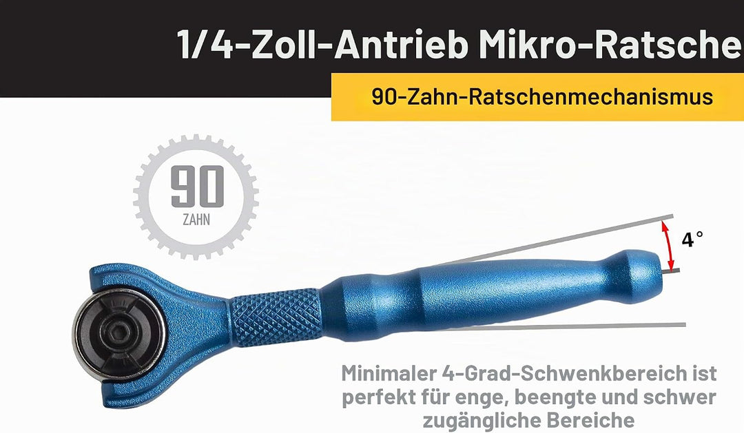 Titan 11316 1/4-Zoll-Antrieb x 10,2 cm (4 Zoll), 90 Zähne, Schwenkkopf, Mikro-Ratsche, Blau Schwenkk