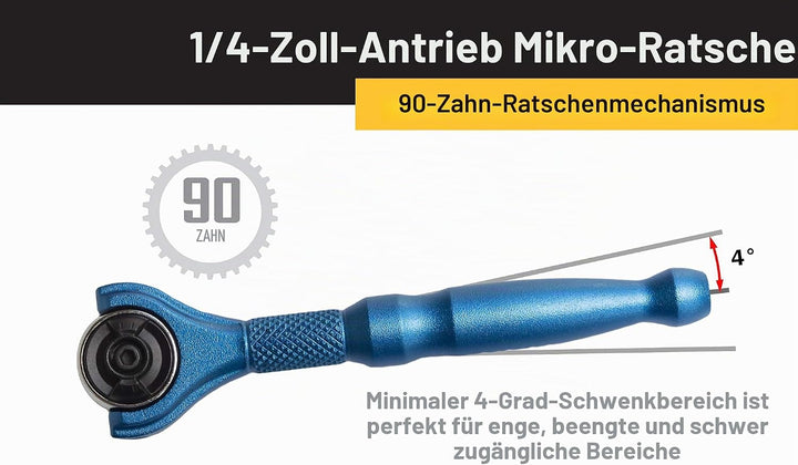 Titan 11316 1/4-Zoll-Antrieb x 10,2 cm (4 Zoll), 90 Zähne, Schwenkkopf, Mikro-Ratsche, Blau Schwenkk