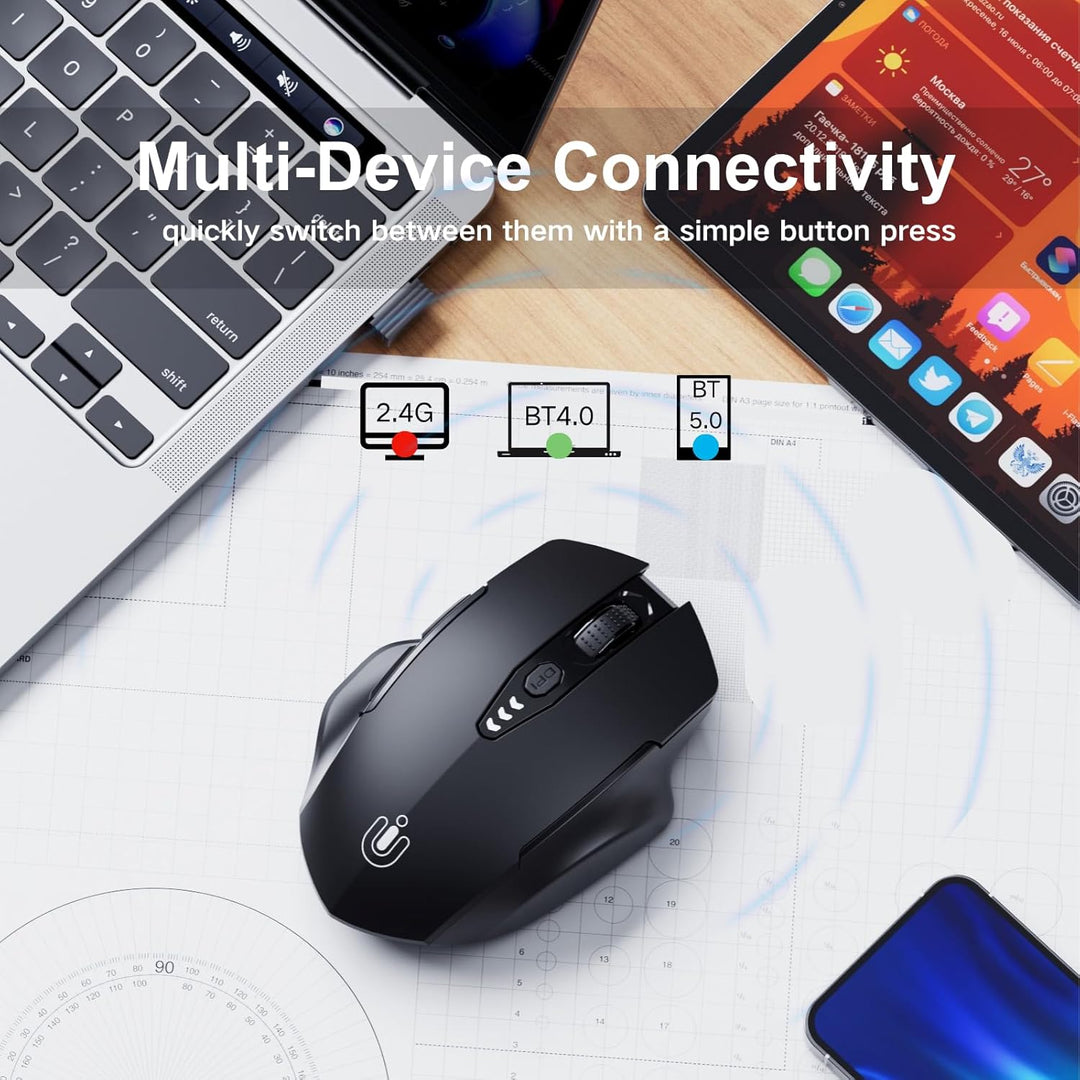 Uineer Bluetooth Maus, aktualisiert Maus kabellos Tri-Modus (BT 5.0/4.0+2,4 GHz), sichtbare Batterie