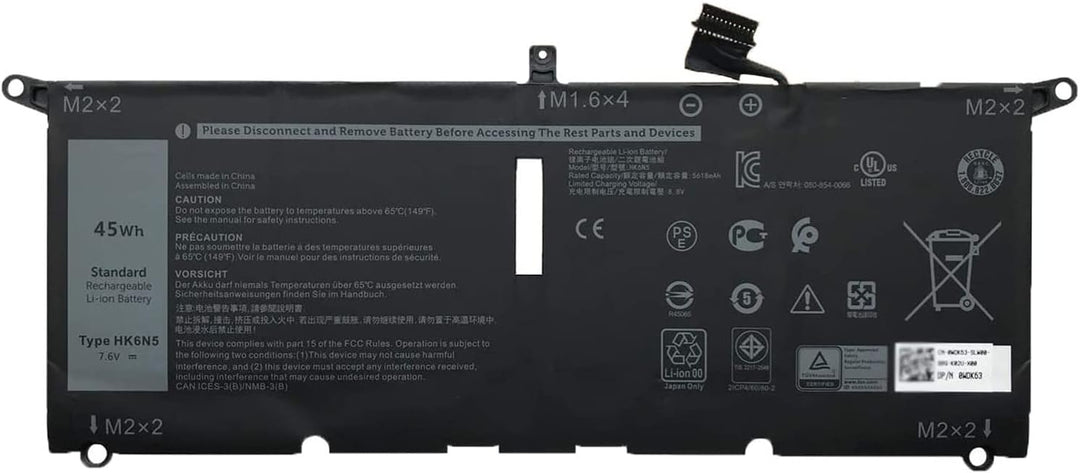 HK6N5 DXGH8 0H754V 0DGV24 0WDK63 Laptop-Akku-Ersatz für Dell XPS 9370 9380 7390 Inspiron 5390 5391 7