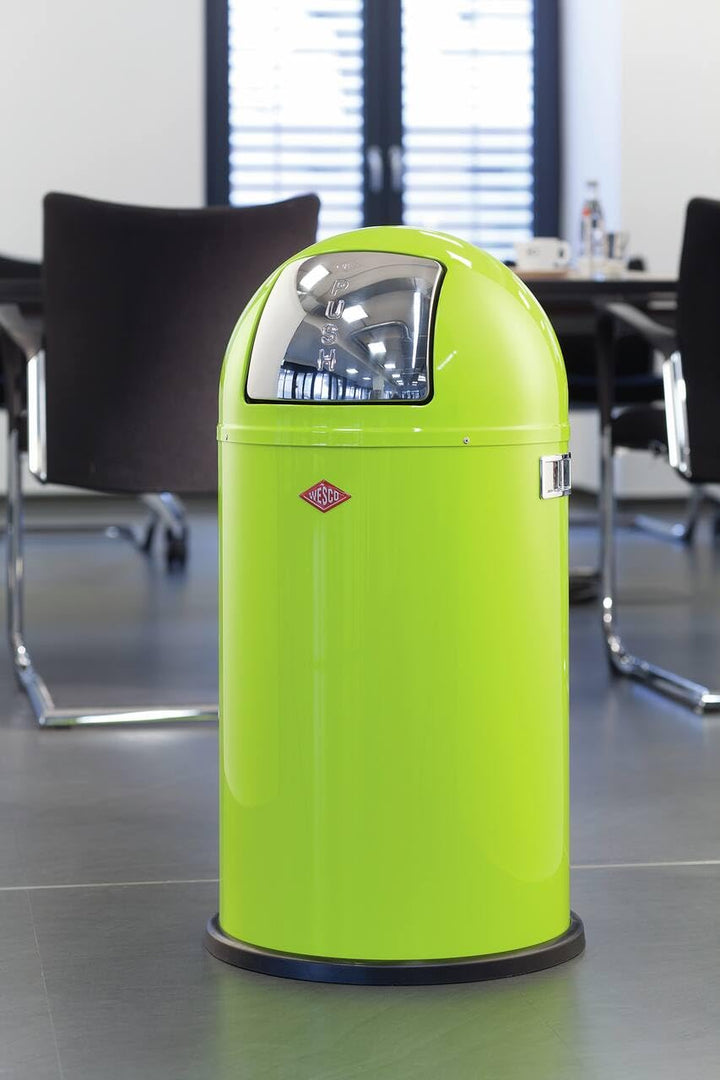 Wesco Pushboy Mülleimer in der Farbe lime grün, pulverbeschichtetes Stahlblech, 50 Liter Volumen, gr