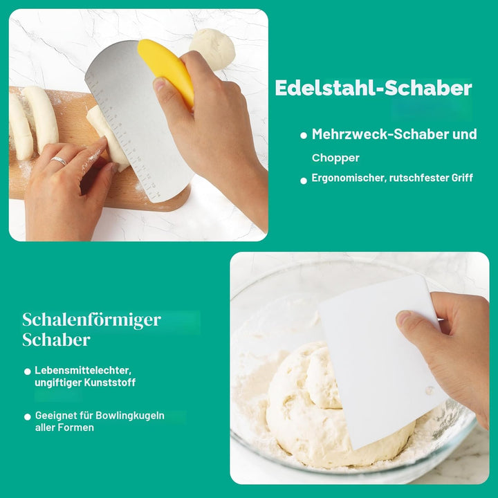 10-teilig Gärkorb Brot Set, 23cm Gärkörbchen zum Brotbacken, Sauerteig Starter Set, Einschliesslich
