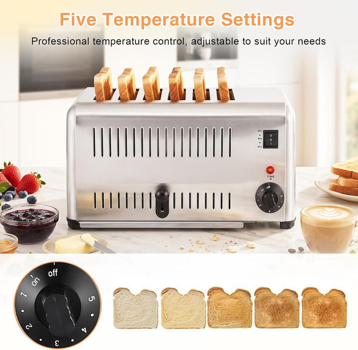 6-Scheiben-Toaster FüR Den Gewerblichen Gebrauch Mit 3cm Breiten Schlitzen, 3240W Toasterfach Aus Ed