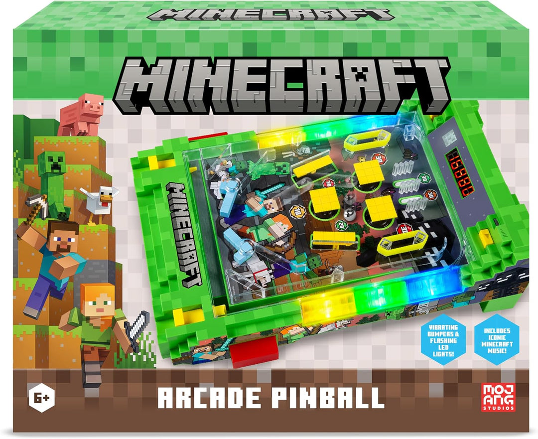 Minecraft Arcade Pinball – Overworld Edition mit vibrierenden Bumpern und LED-Punkteanzeige, elektro