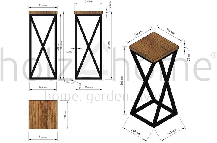 holz4home® Dekoständer-Set 3-tlg. in schwarz aus Massivholz Eiche I Hellgrau Geölt Gedrehte Streben