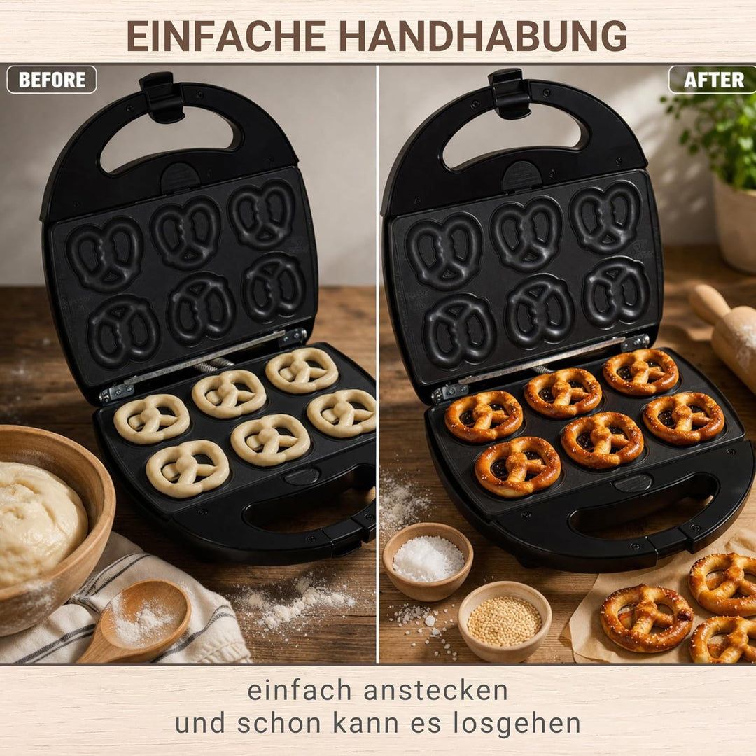 Syntrox Germany Mini Brezel Maker Chefmaker SM-1300W Mini Soft Pretzel mit herausnehmbaren Backplatt