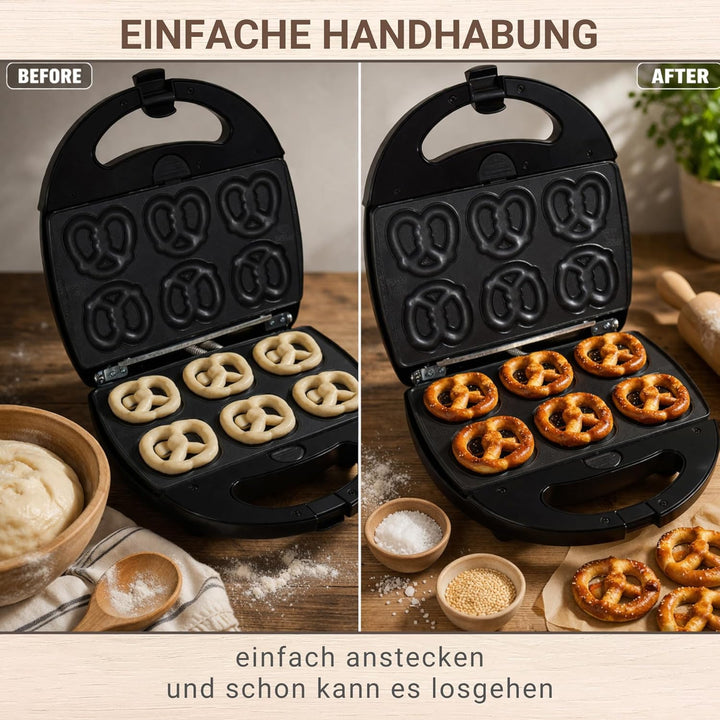 Syntrox Germany Mini Brezel Maker Chefmaker SM-1300W Mini Soft Pretzel mit herausnehmbaren Backplatt