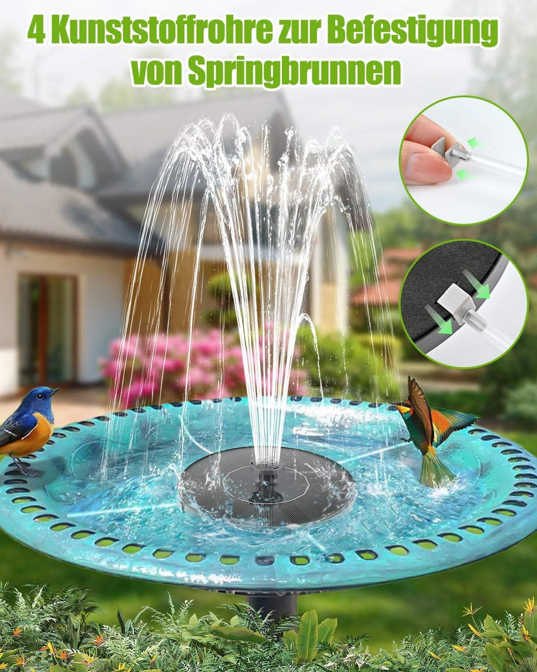 Solar Springbrunnen für Aussen, Solar Teichpumpe mit 6 Effekte Solar Wasserpumpe Solar schwimmender