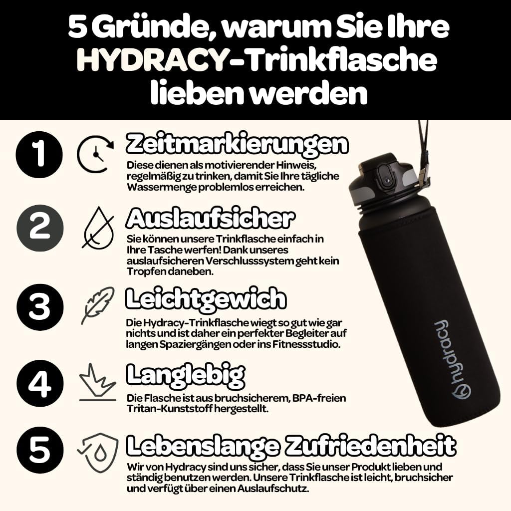 Hydracy Trinkflasche mit Fruchteinsatz - 500ml Wasserflasche - BPA-freie Trinkflasche mit Zeitmarkie