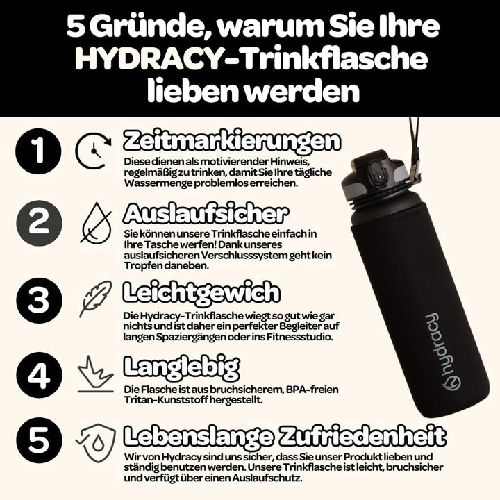 Hydracy Trinkflasche mit Fruchteinsatz - 500ml Wasserflasche - BPA-freie Trinkflasche mit Zeitmarkie