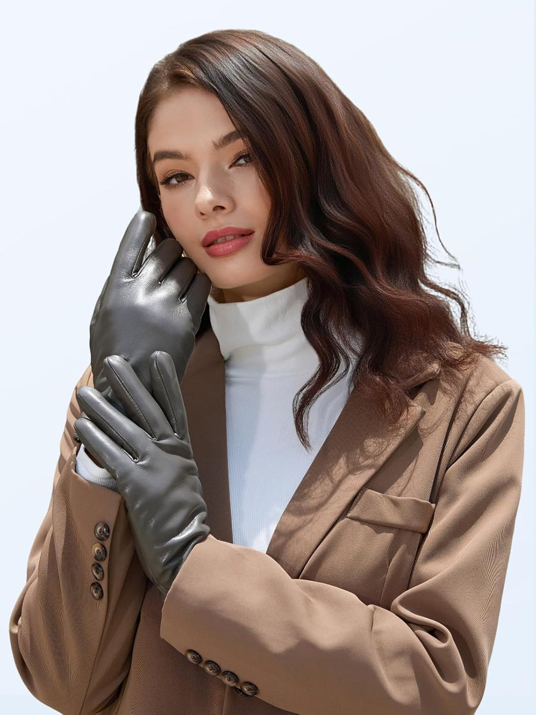 Knuffnee Damen Winter Lederhandschuhe Warme Gefüttert Handschuhe Autofahren Handschuhe Grau S, Grau