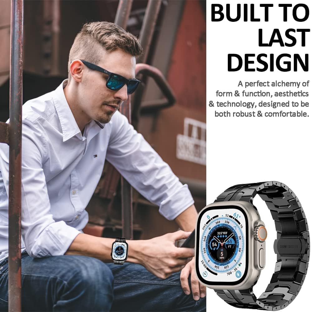 Miimall Edelstahl Armband Kompatibel mit Apple Watch Ultra Armband 49mm, Edelstahl Metall Doppelte F