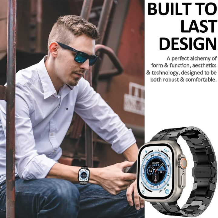 Miimall Edelstahl Armband Kompatibel mit Apple Watch Ultra Armband 49mm, Edelstahl Metall Doppelte F