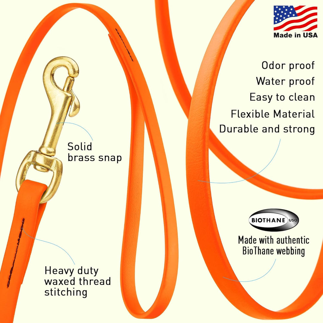 Viper Biothane Hundeleine mit Langer Leine für Hunde, 2 Farben und 6 Grössen Orange 1/2" x 33ft, Ora