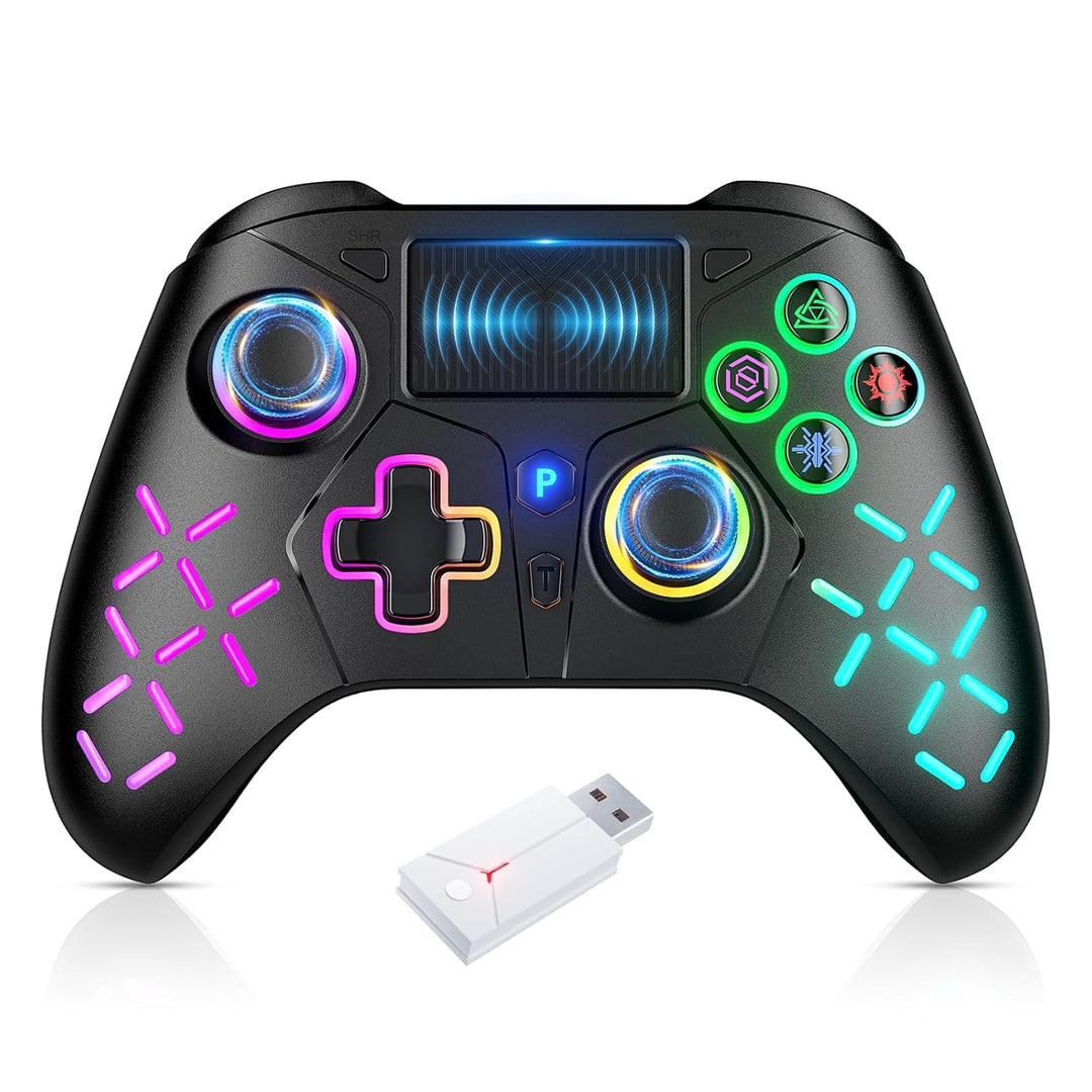 Bonacell RGB Wireless Controller für Ps5/PC/P4, Motor-Vibration/6-Achsen-Sensor/Turbo/3,5-mm-Audiobu