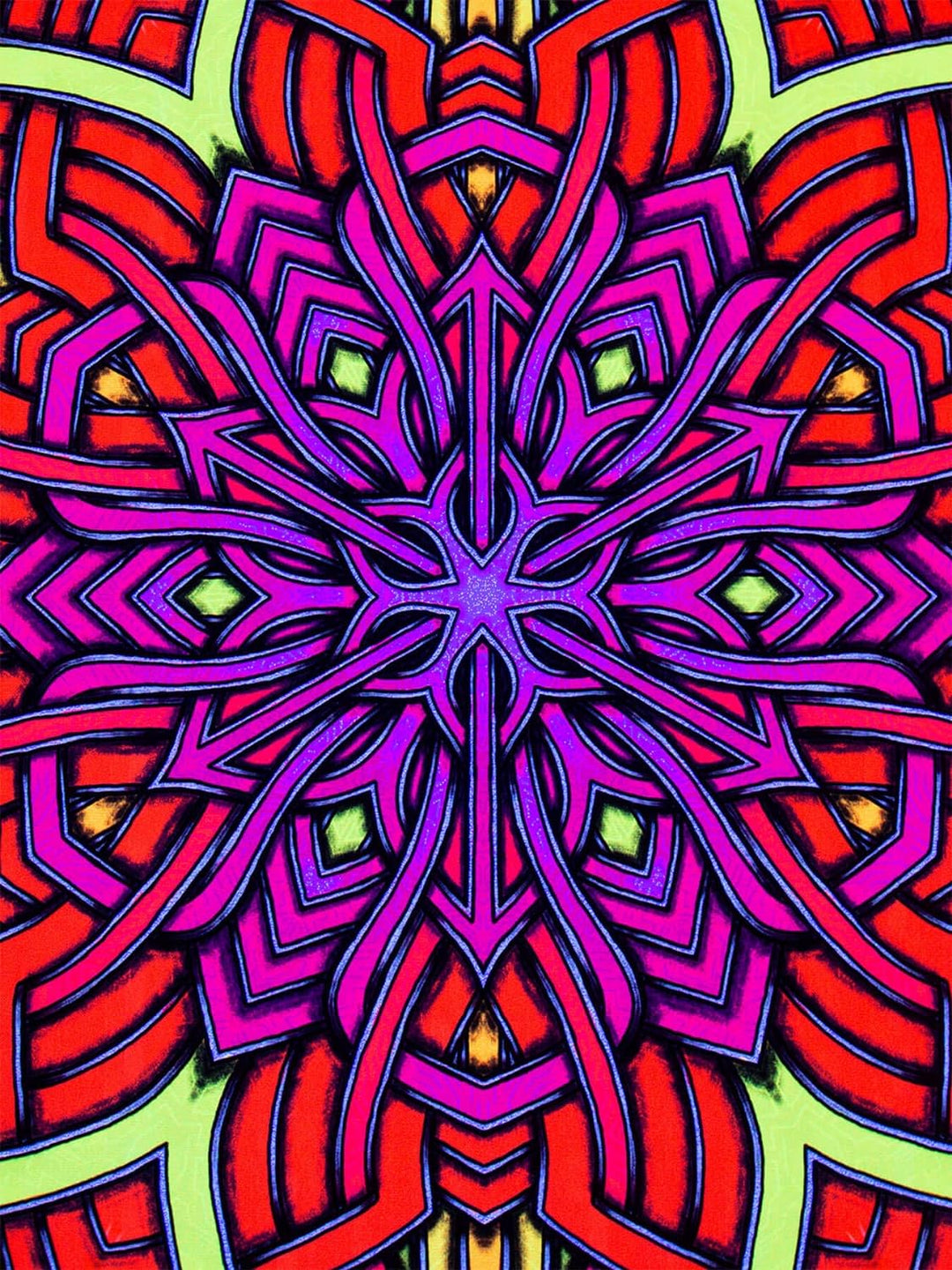 PSYWORK Schwarzlicht Stoffposter Neon | Elven Star | 0,5 x 0,7m | UV-aktiv | fluoreszierend | Wandbe