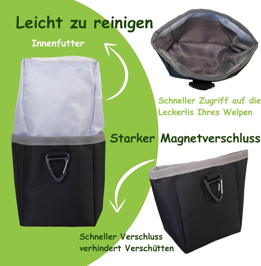 Hundetasche Bauchtasche mit Leckerli-Tasche & 2 Wasserflaschenhalter, Leichte Futterbeutel Hunde mit
