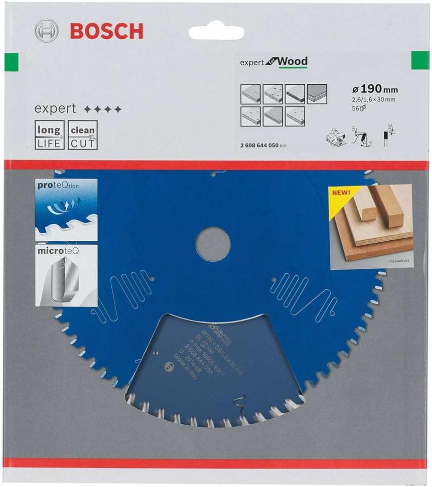 Bosch Professional 1x Kreissägeblatt Expert for Wood (Holz, Sägeblatt Ø 190 x 30 x 2,6 mm, 56 Zähne,