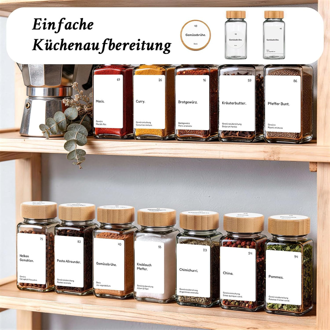 MHDCLY 24er Set Gewürzgläser Eckig mit Bambusdeckel (120ml) - Luftdichte Spice Jars & Gewürzstreuer