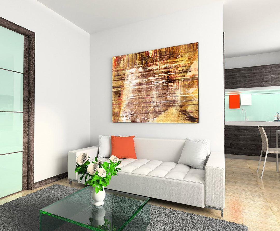 Paul Sinus Art 80x60cm Fotoleinwand Leinwanddruck Kunstdruck Wandbild gelb braun beige Textur