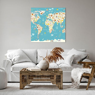 Bilder auf Leinwand 70x70cm Leinwandbild Geographie Globus Grafik Illustration Gross Wanddeko Bild S