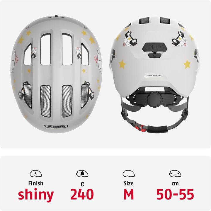 ABUS Kinderhelm Smiley 3.0 - Fahrradhelm mit tiefer Passform, kindergerechten Designs & Platz für ei