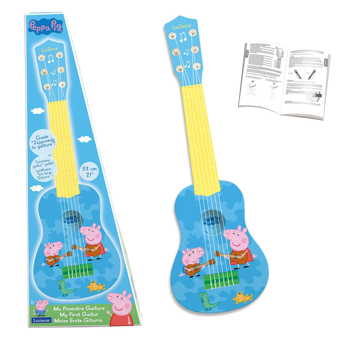 Lexibook, Peppa Pig, Meine erste Akustikgitarre, 6 Nylonsaiten, 53 cm, Lernhilfe enthalten, Blau/Gel