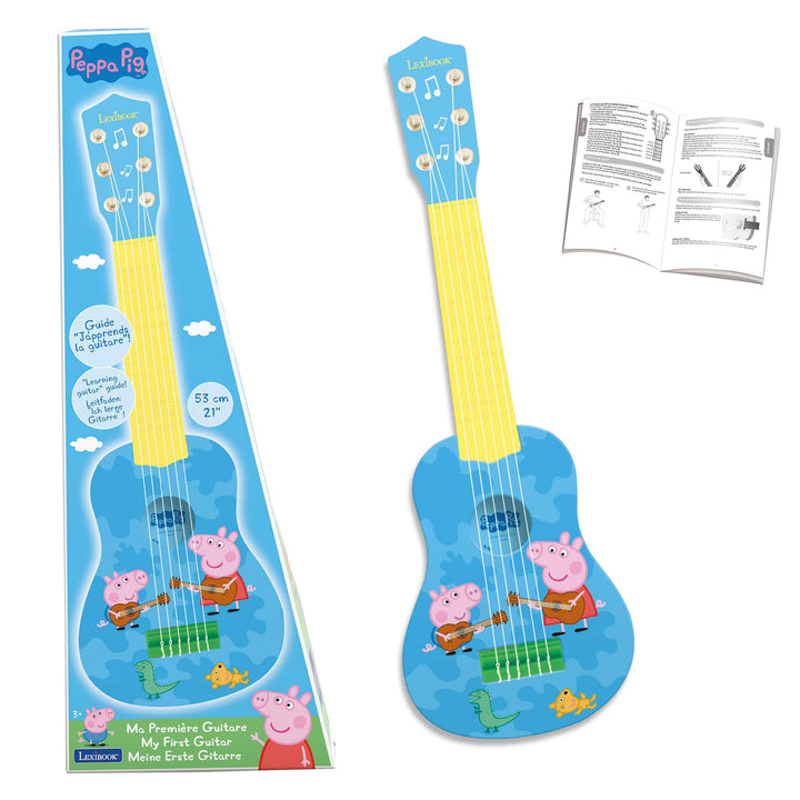 Lexibook, Peppa Pig, Meine erste Akustikgitarre, 6 Nylonsaiten, 53 cm, Lernhilfe enthalten, Blau/Gel