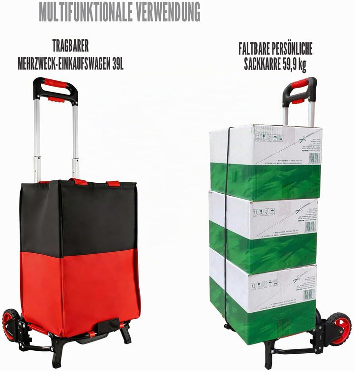 Faltbarer Einkaufswagen mit abnehmbarer wasserdichter Tasche und Bungee-Seil, robuster Schubwagen mi
