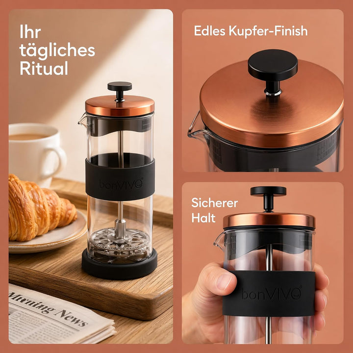bonVIVO FOMO, Milchaufschäumer Manuell Betrieben, Milchaufschäumer Glas Und Edelstahl, Hand Milchsch