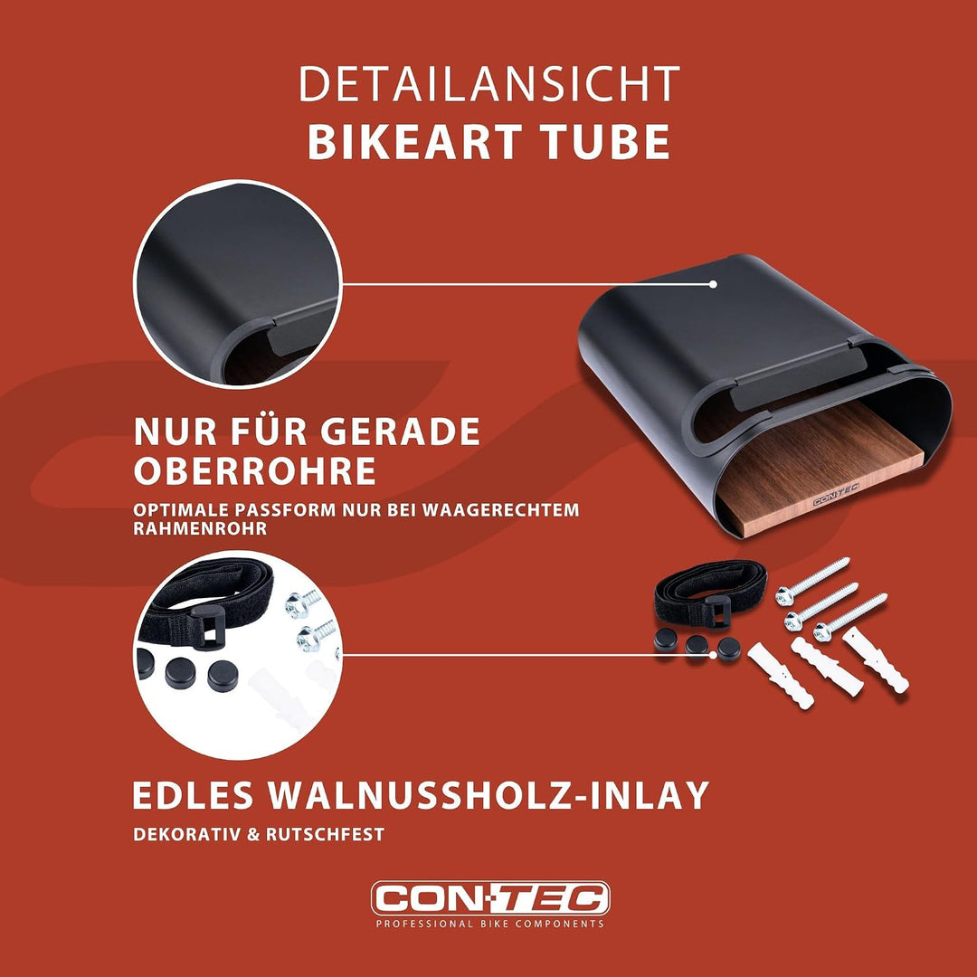 CONTEC Wandpräsenter bikeART Tube, 25kg, aus Stahl und Walnussholz, inkl. Befestigungsmaterial, für