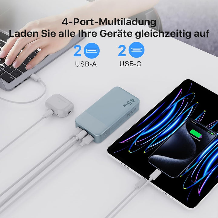 NOBIS 45W Power Bank Powerbank 20000mAh Schnellladung, 2×USB‑C (in/Out) & 2×USB‑A, Digitalanzeige &
