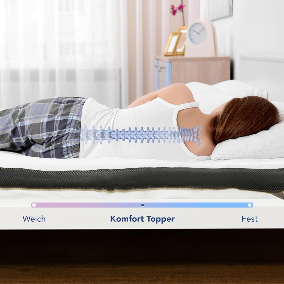 MKS.® Gel-Memory-Schaum Topper 80x200 cm H3, 7 cm Matratzentopper, atmungsaktive Komfortauflage mit