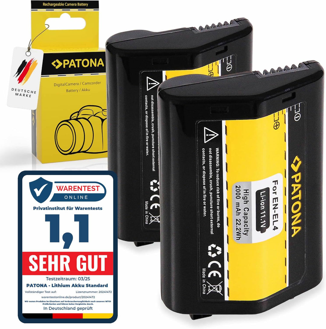 PATONA 2X Akku EN-EL4 / ENEL4a Kompatibel mit Nikon D2H D2X D3 D3X F6 2 x Batterie, 2 x Batterie