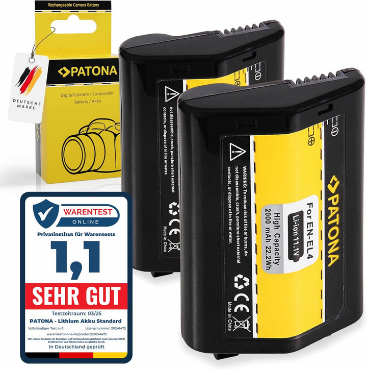 PATONA 2X Akku EN-EL4 / ENEL4a Kompatibel mit Nikon D2H D2X D3 D3X F6 2 x Batterie, 2 x Batterie