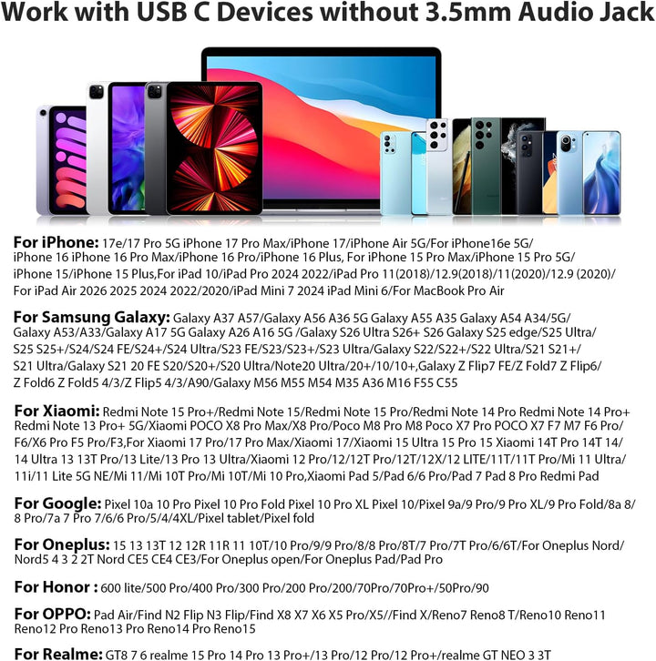 USB C Kopfhörer für iPhone 16 17 Pro 5G Galaxy A55 A57,On Ear Typ C Headset | USB C Anschluss Ohrhör
