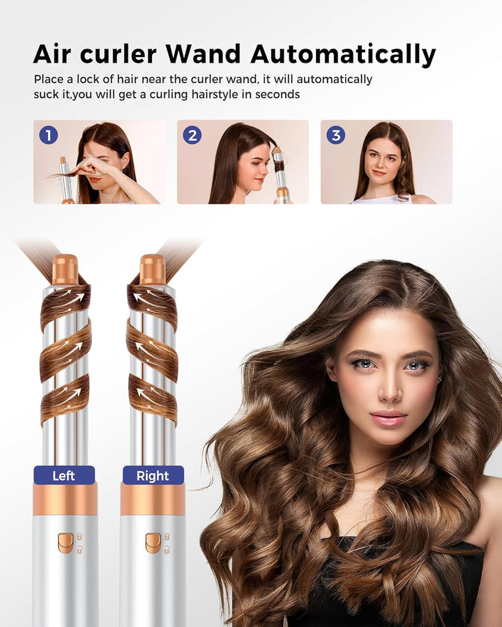 Hairstyler 6 in 1 Airbrush Haarstyler | Pro Air Styler Set - 1000W Rundbürstenföhn, Air Curler, Warm