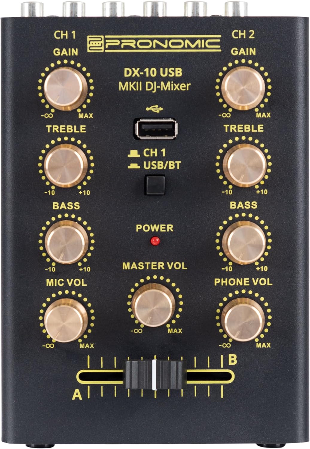 Pronomic DX-10 USB MKII DJ Mixer - kompakter 2-Kanal-DJ-Mixer - zwei Line-Eingänge - 2-Band Equalize