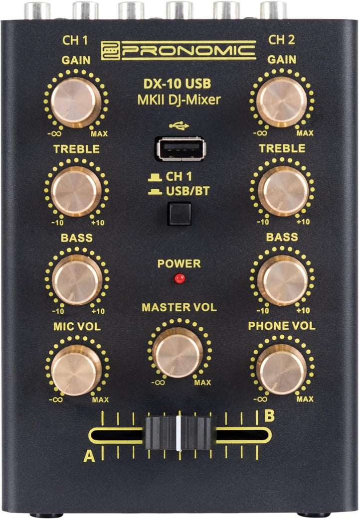 Pronomic DX-10 USB MKII DJ Mixer - kompakter 2-Kanal-DJ-Mixer - zwei Line-Eingänge - 2-Band Equalize