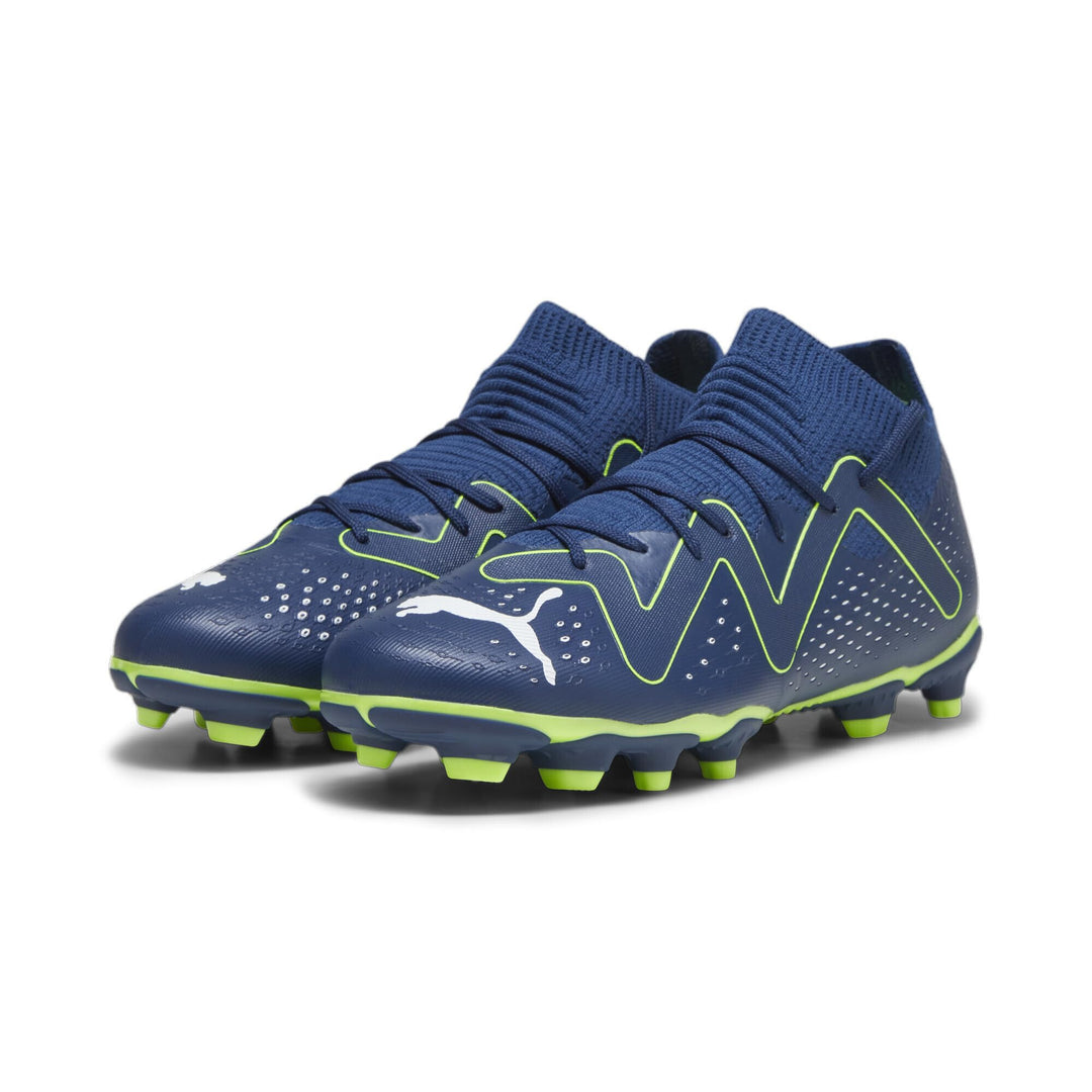 PUMA Unisex Kinder Future Match Fg/Ag Jr Fussballschuh, Persisches Blau Puma Weiss Pro Grün