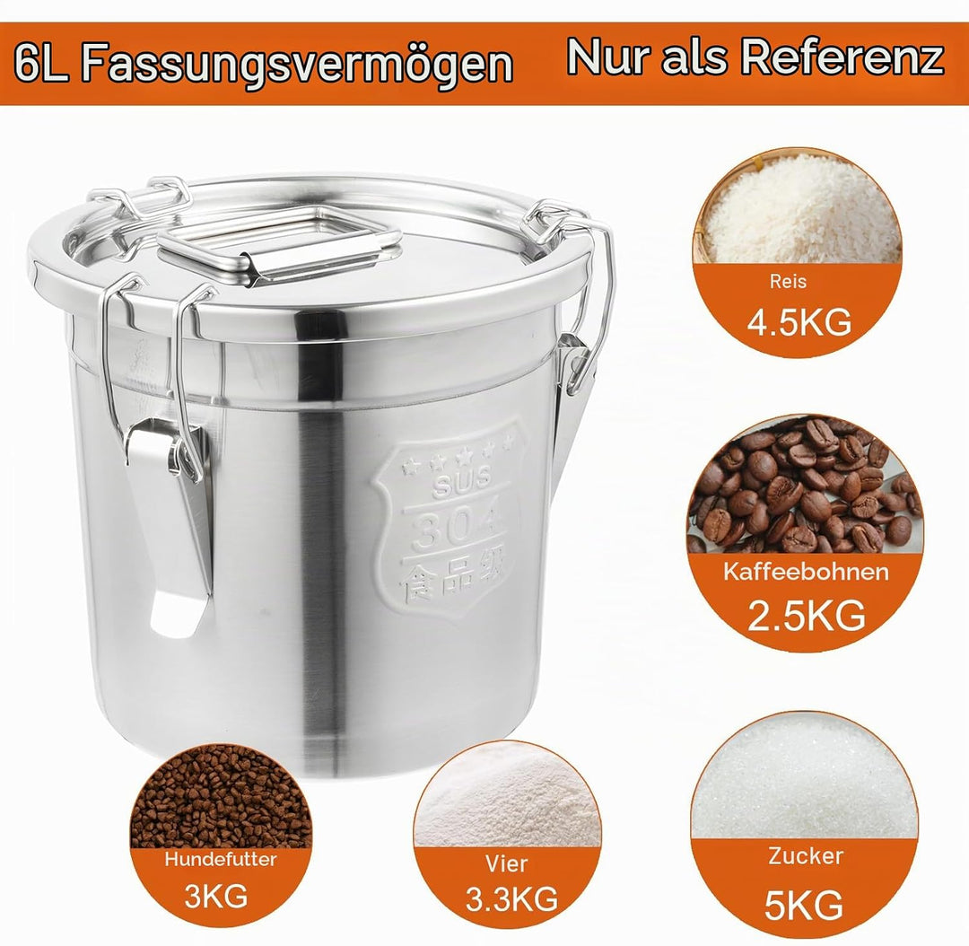 Apriltop 304 Edelstahl Luftdicht Vorratsbehälter mit luftdichtem Deckel, 6L Grosse Metall Lebensmitt