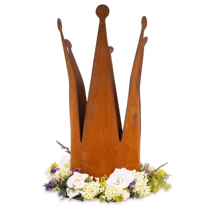 Rostikal Kronen Deko Rost 2er Set 22 cm und 32 cm Metallkrone Garten Deko Vintage, 2er Set
